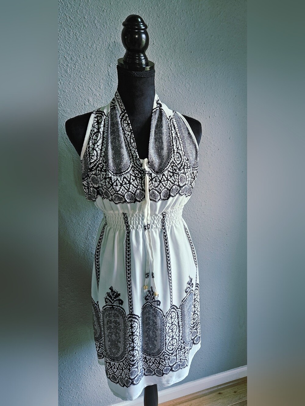 White & Black Embroidered Print Casual Sundress - Cute & Classy